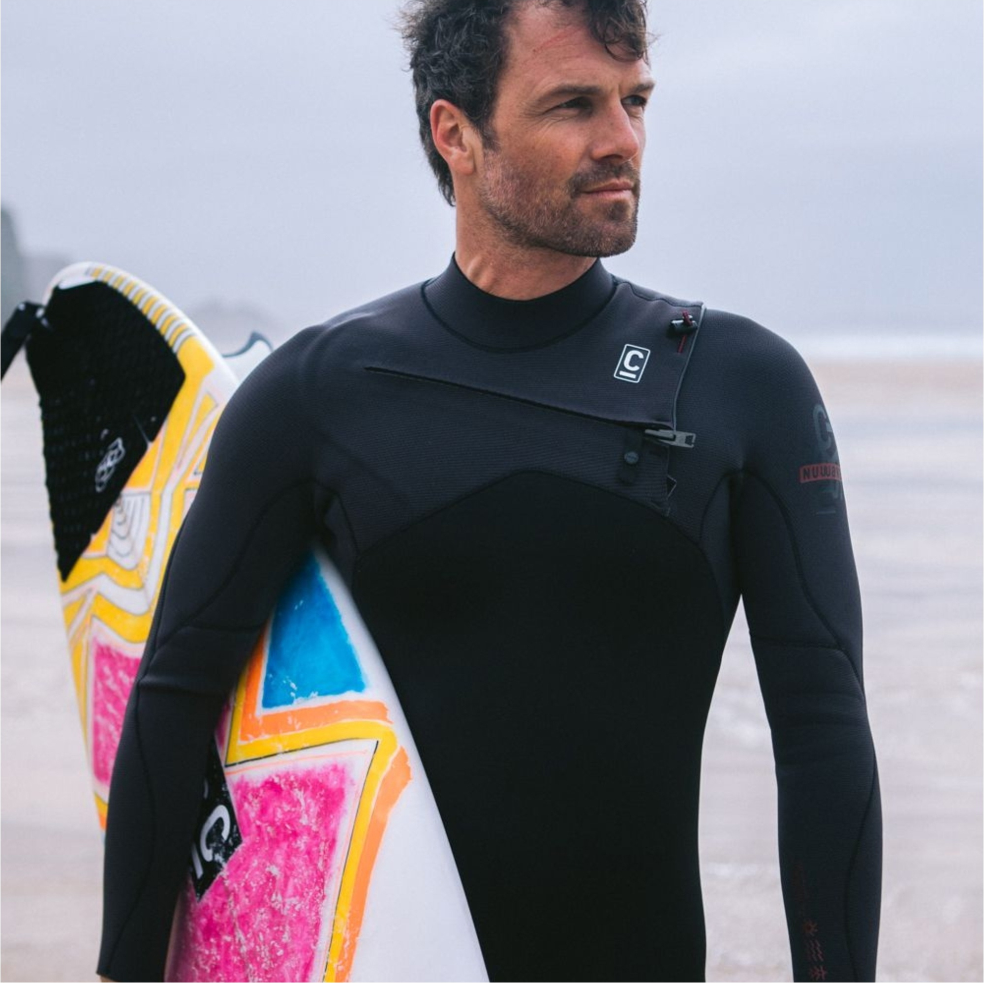 2025 C-Skins Mens NuWave Session 5/4/3mm Chest Zip Wetsuit C-NSE54MCZ - Black / Meteor x / Rust